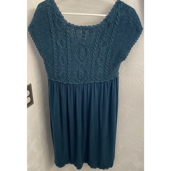 Moth from Anthropologie Teal Cable Knit Dress Short-Sleeved Size Medium - Picture 3 of 5